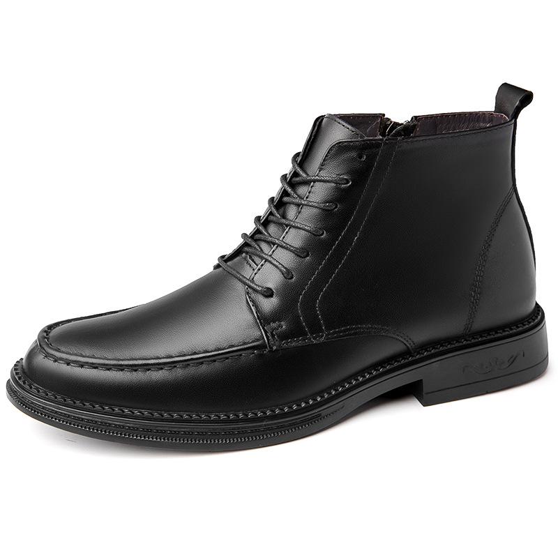 Men s Retro Platform Heel Cowhide Martin Boots, Low Heel Mid-Calf, Mid-Top High-Top Work Shoes 42