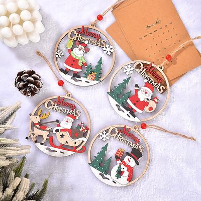 1/10pcs Double-Sided Christmas Ornaments Home Decor Blank DIY Pedants Santa Claus Snowman Xmas Tree Hanging Party Supply