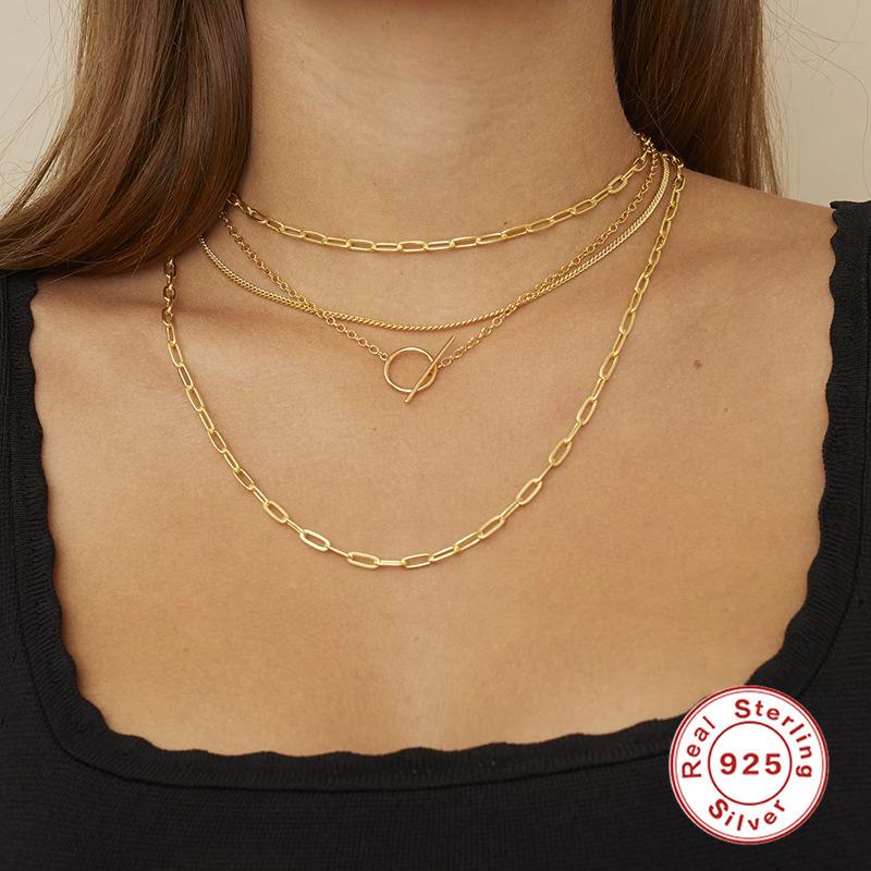 Collier créatif en argent sterling S925 avec boucle simple O, chaîne de clavicule pour femme, accessoires minimalistes japonais et coréens