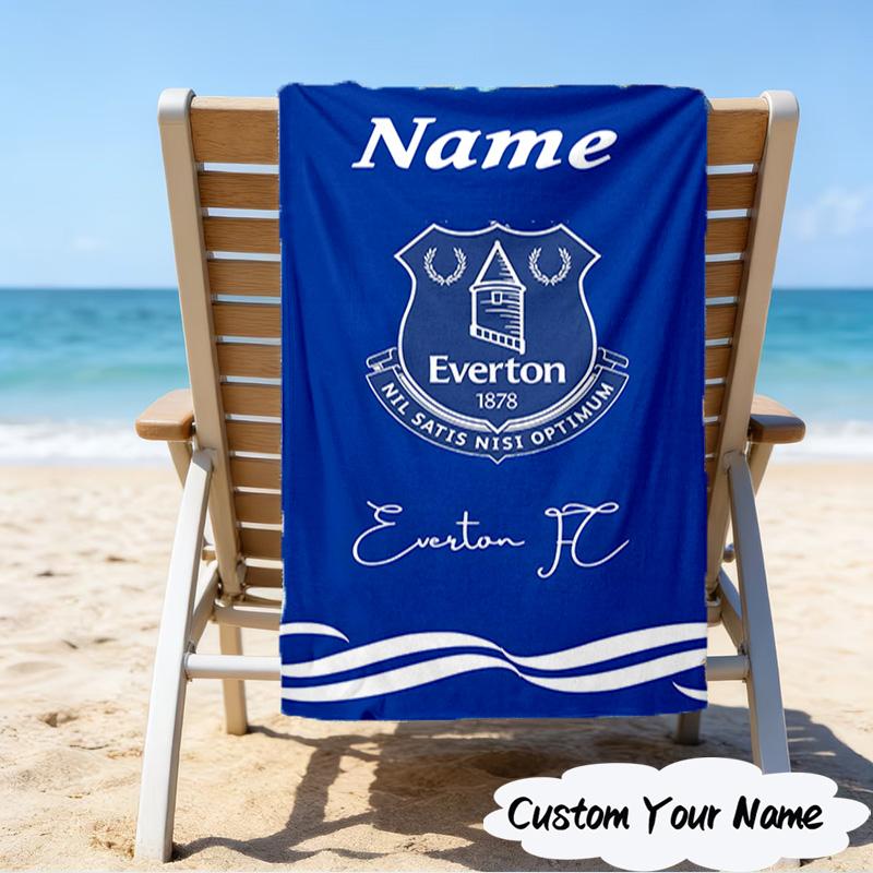1PC Custom Name Beach Towel Everton Football Crest Beach Towel, Suitable for Camping, Travel, Beach Accessories, Super Absorbent, Family Gift