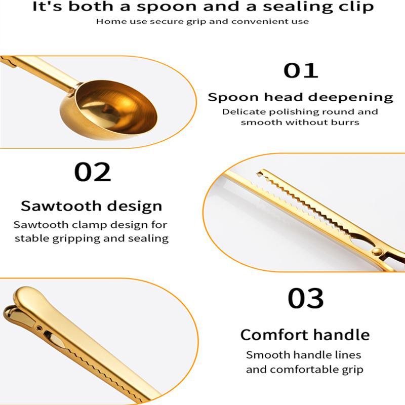 2-in-1 Stainless Steel Coffee Measuring Coffee Scoop Multifunctional Food Sealing Clip Tea Milk Powder Scoop Coffee Accessories
