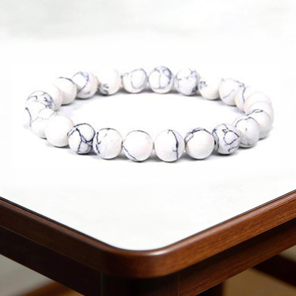 8mm Agate Natural Stone Bracelet - Fashionable Single Strand Elastic Beaded Bracelet with Round Crystal Beads