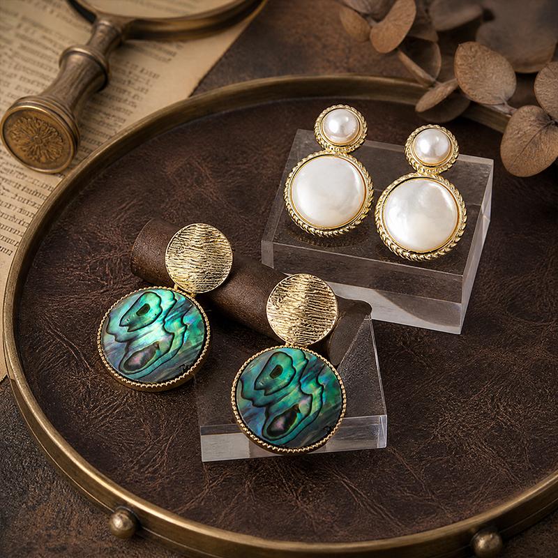 SA Jewelry Women's Fashion Earrings 18K Gold Plated Abalone Shell Stud 925 Sterling Silver Boho Women Hypoallergenic Gift 2026