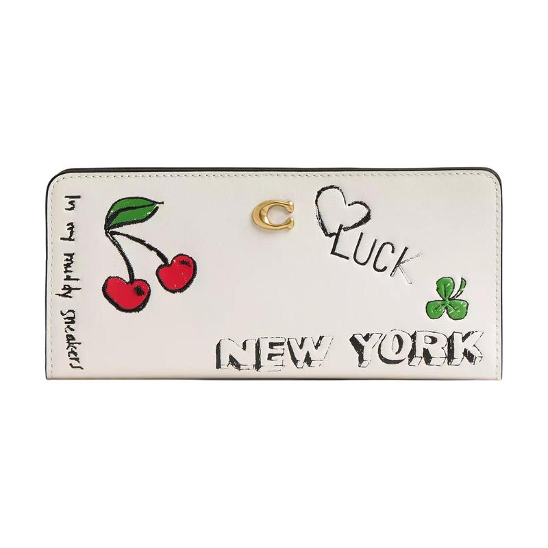 COACH Essential 10 Sketch Printed Ultra-Thin Design Exquisite Calfskin Wallet Women s Brass and Chalk Multicolor Brass and Chalk Multicolor жёлтый