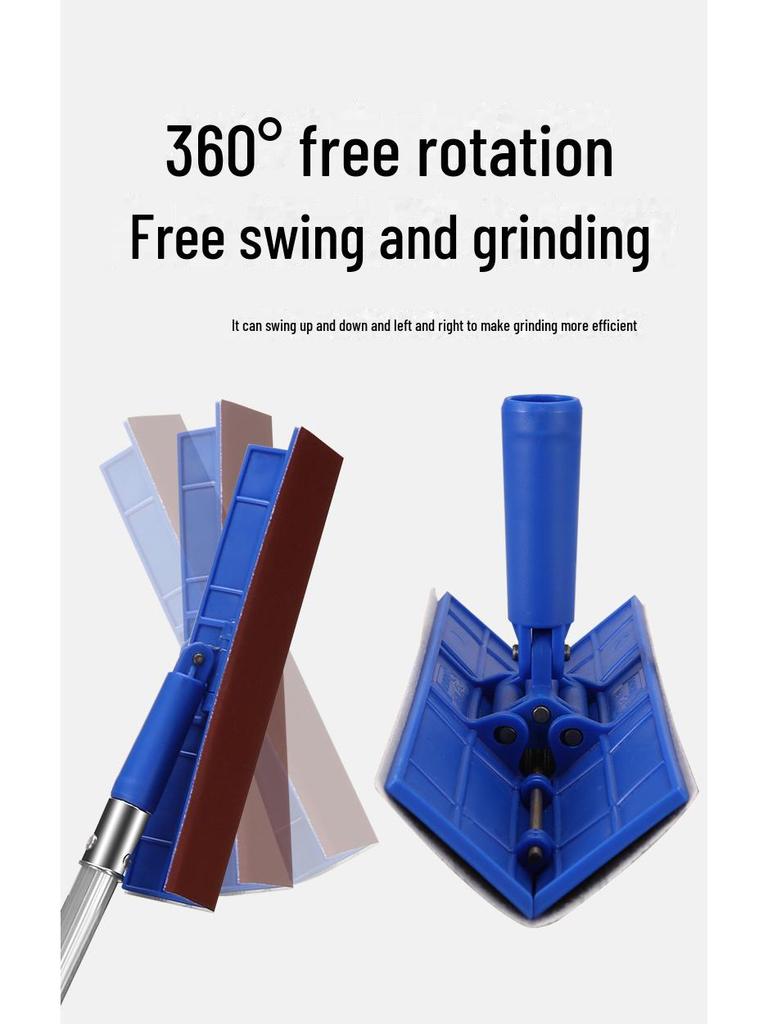 Adjustable Retractable Putty Scraper with Long Rod and Inner Corner Sandpaper for Right Angle Wall Grinding.