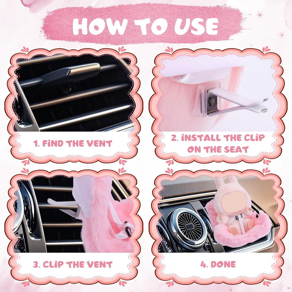 Car Seat for Dolls, Cute Safety Have a Seat with Soft Furry Cushion Pink Sofa Car Air Vents Clip Desktop Decor Chair To Display Doll Toy Ornaments