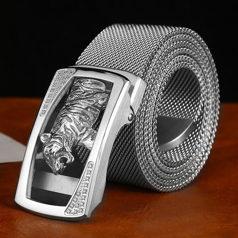 Men s outdoor 304 stainless steel braided belt - automatic buckle leather belt for young and middle-aged men 95cm