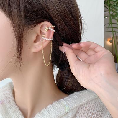 Perlen einfache Kette fransen Ohrclip Trend Magnet Süßwasserperle Ohrknochenclip ohne Ohrloch