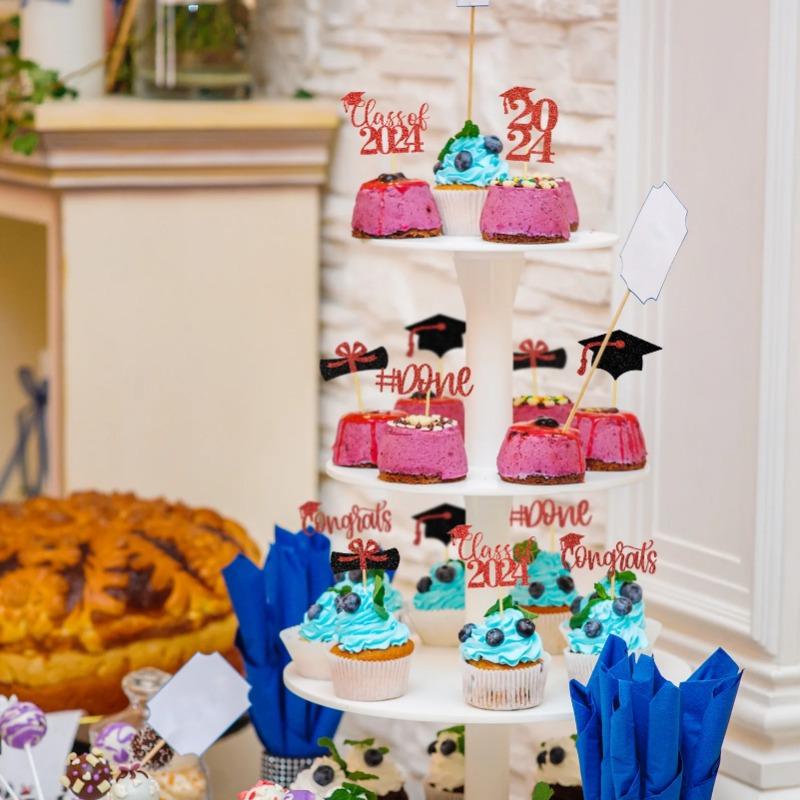 12 Pcs Graduation Season Celebration Cake Prop Insert Cap Cupcake Topper Party Decoration Toppers 2024 Card Decors Paper Picks