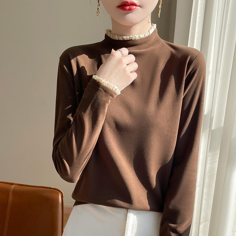 

Новый утолщенный, мягкий топ с полувысоким воротником для весны и осени, в сочетании со стильным и облегающим базовым слоем для женщин L кофейный