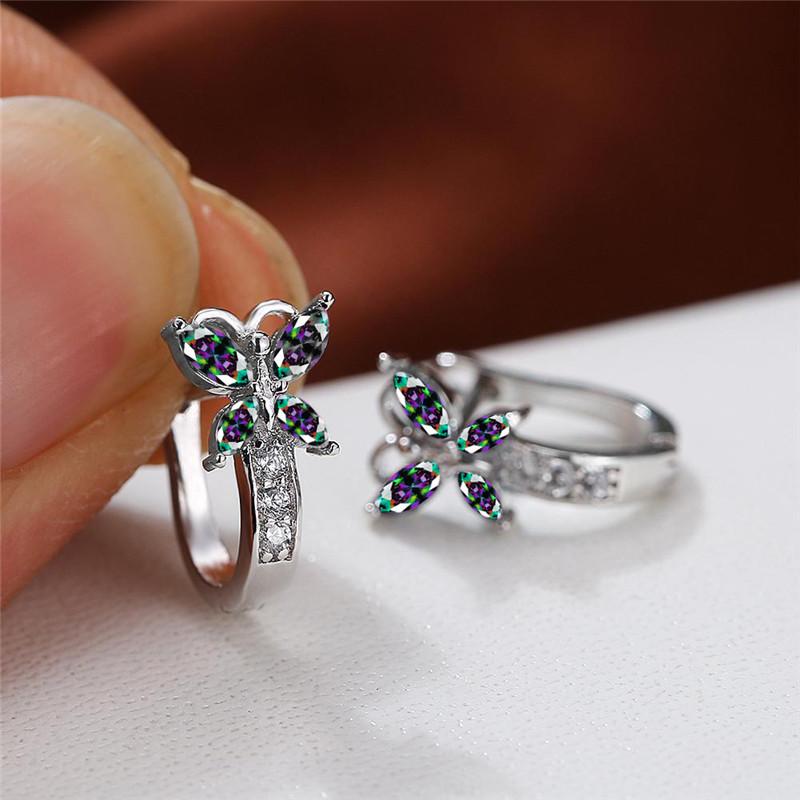 Crystal Female Multicolor Zircon Small Butterfly Clip Earrings Vintage Yellow Gold Color Wedding Boho Jewelry For Women