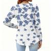 Women's Relaxed,Fit V,Neck Vintage Color,Blocked Floral Print Long,Sleeve Pullover Tee