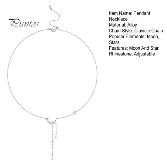 Lady Necklace Moon And Star Pendant Rhinestone Adjustable Alloy Clavicle Chain Gift for Wife Girlfriend Neck Jewelry for Daily Wear Weddings Parties