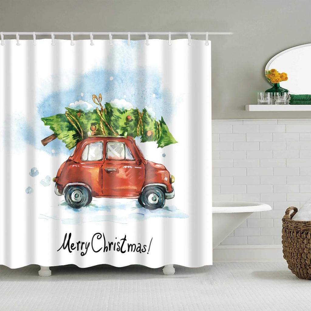 Christmas Bath Curtains Home Decor Winter Snowflake Snowman Santa Claus Waterproof Shower Curtain Bathroom Curtains