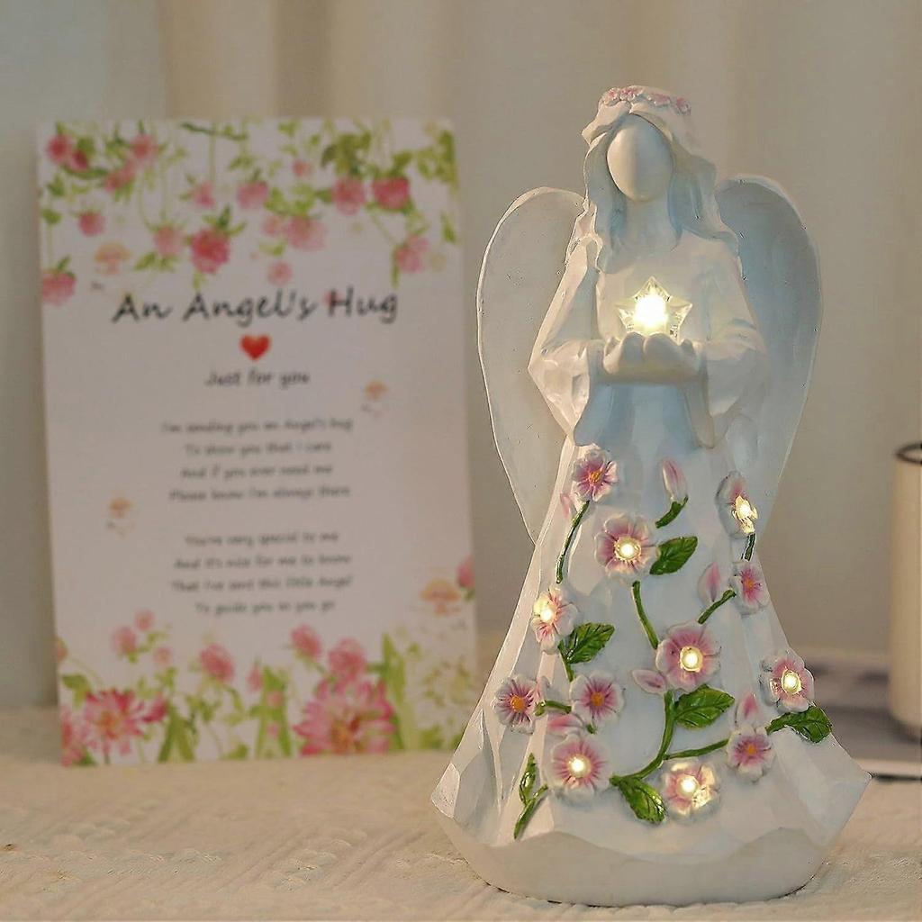 LED Lighted Guardian Angel Figurine with Floral Accents  Battery Operated Angel Statue with Glowing Star, Sympathy & Birthday Gift for Grandma, Aunt &