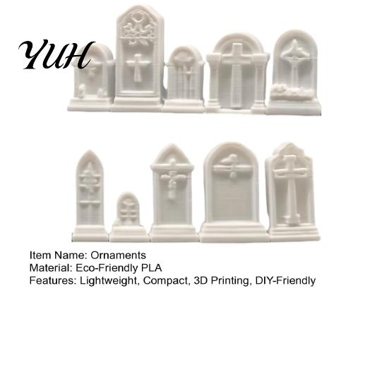 Miniature Horror Scene Props 10Pcs Mini Tombstone, 3D Printed Unpainted Gravestone Model Kit, Micro Cemetery PLA Parts Diorama Accessories, Halloween