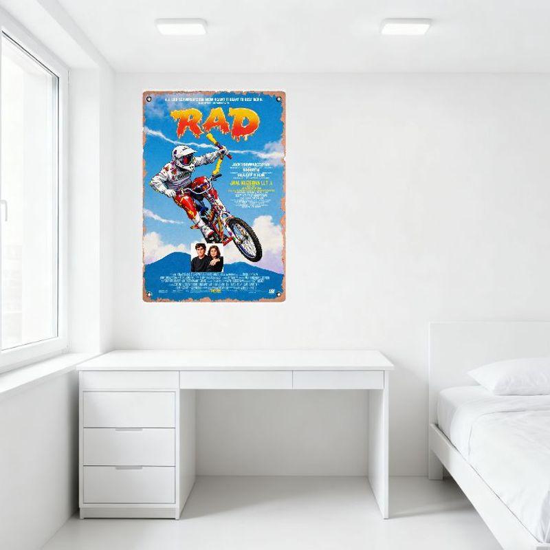 Vintage 'RAD' BMX Movie Poster Metal Tin Sign, Retro Distressed BMX Stunt Film Decor for Man Cave, Bar, Home & Café Wall Decorat