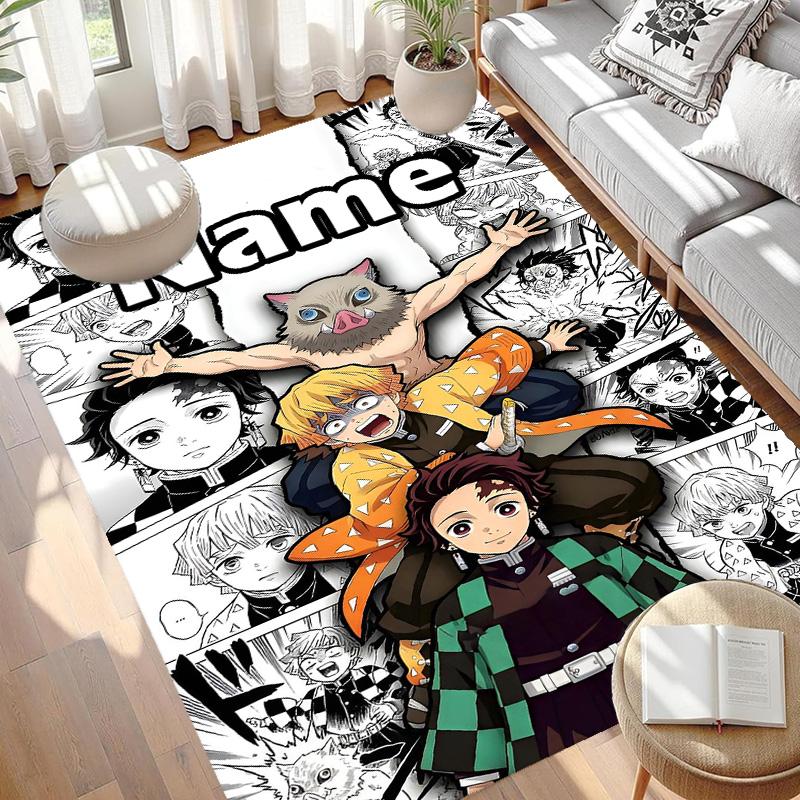 Custom Name Personalized Demon Slayer Print Carpet, Versatile Home Decor Rug, for Playroom, Apartment, Balcony, Entryway, Hallway Gift