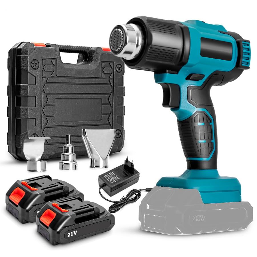 

GETRI Cordless Heat Rapid Compatible with Makita 3 Nozzle Battery Pack and Charger 21V Rechargeable Lithium Compact Heat Electric Hot Air Gun for DIY