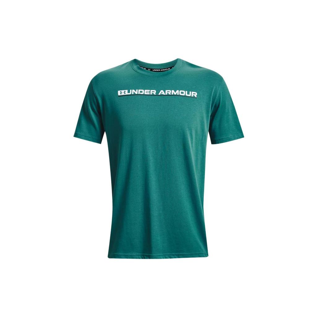 Under Armour Logo Print Crew Neck Short Sleeve T-Shirt Men Tops Aqua-Green 1370533-452