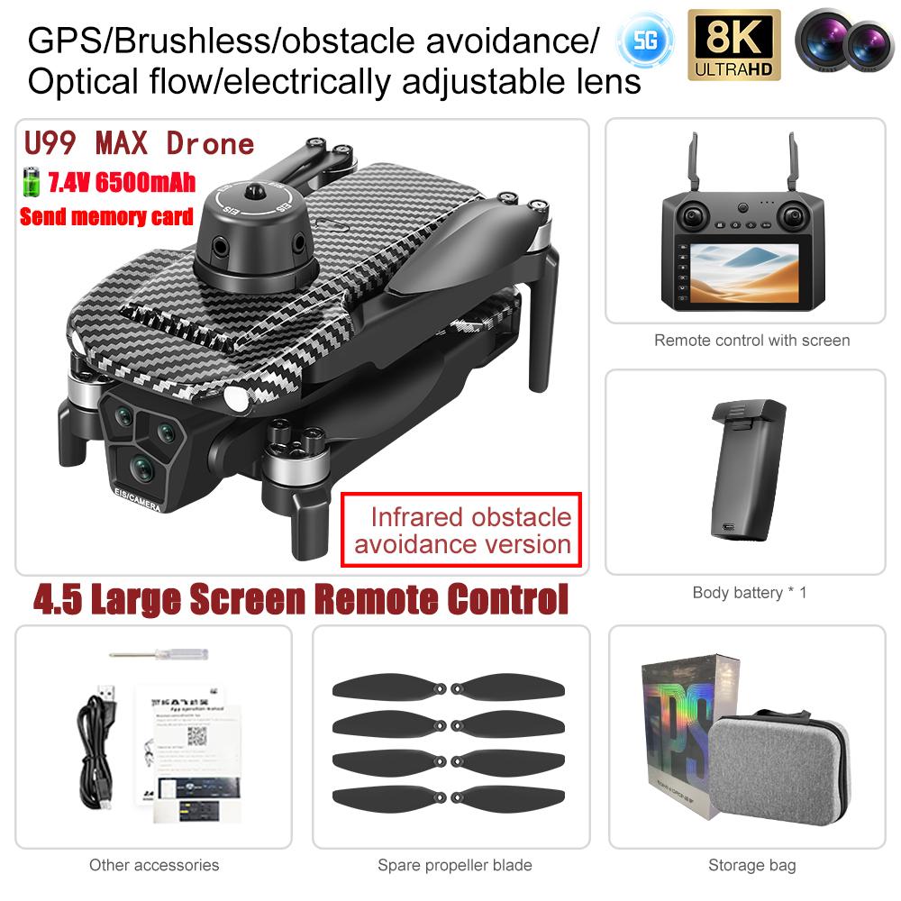 2025 New U99 Drone 5G GPS 8K Aerial Photography 360° Laser Obstacle Avoidance Brushless 7.4V 6500mAh with Screen Control 6KM UAV