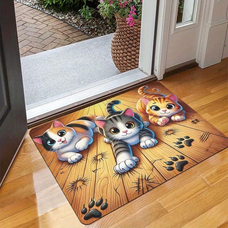 1PC Cute Cats Pattern Door Mats Kitchen Rugs Non-Slip Pop Design Living Room Rugs Bath Mat Carpet for Home Sink Laundry Decor
