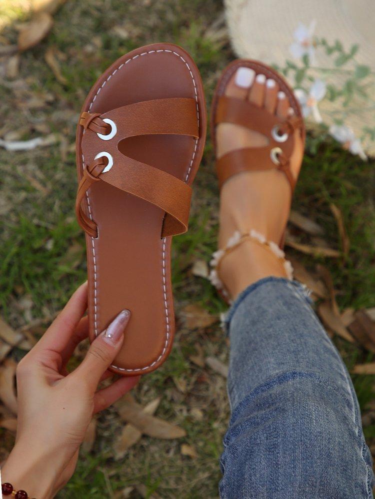 

Летние шлепанцы на плоской подошве, простые повседневные, пляжная обувь женская 43 коричневый