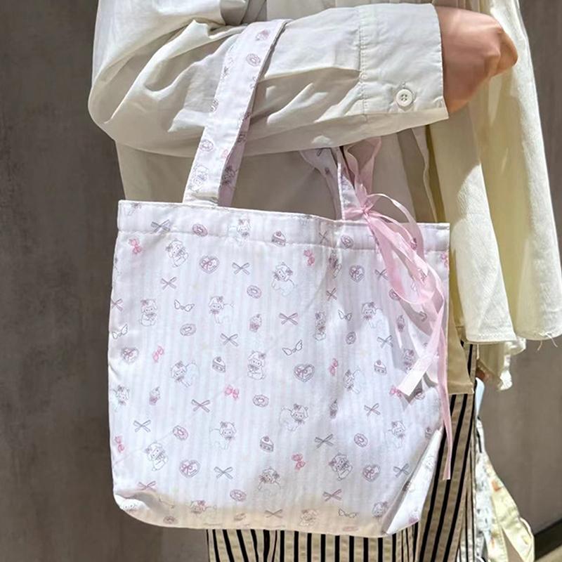Floral Small Fresh Bow Shoulder Bag Fashionable Large Capacity Handbag Tote Bag Girls' Artistic Shopping Bag Mountaineering Bag
