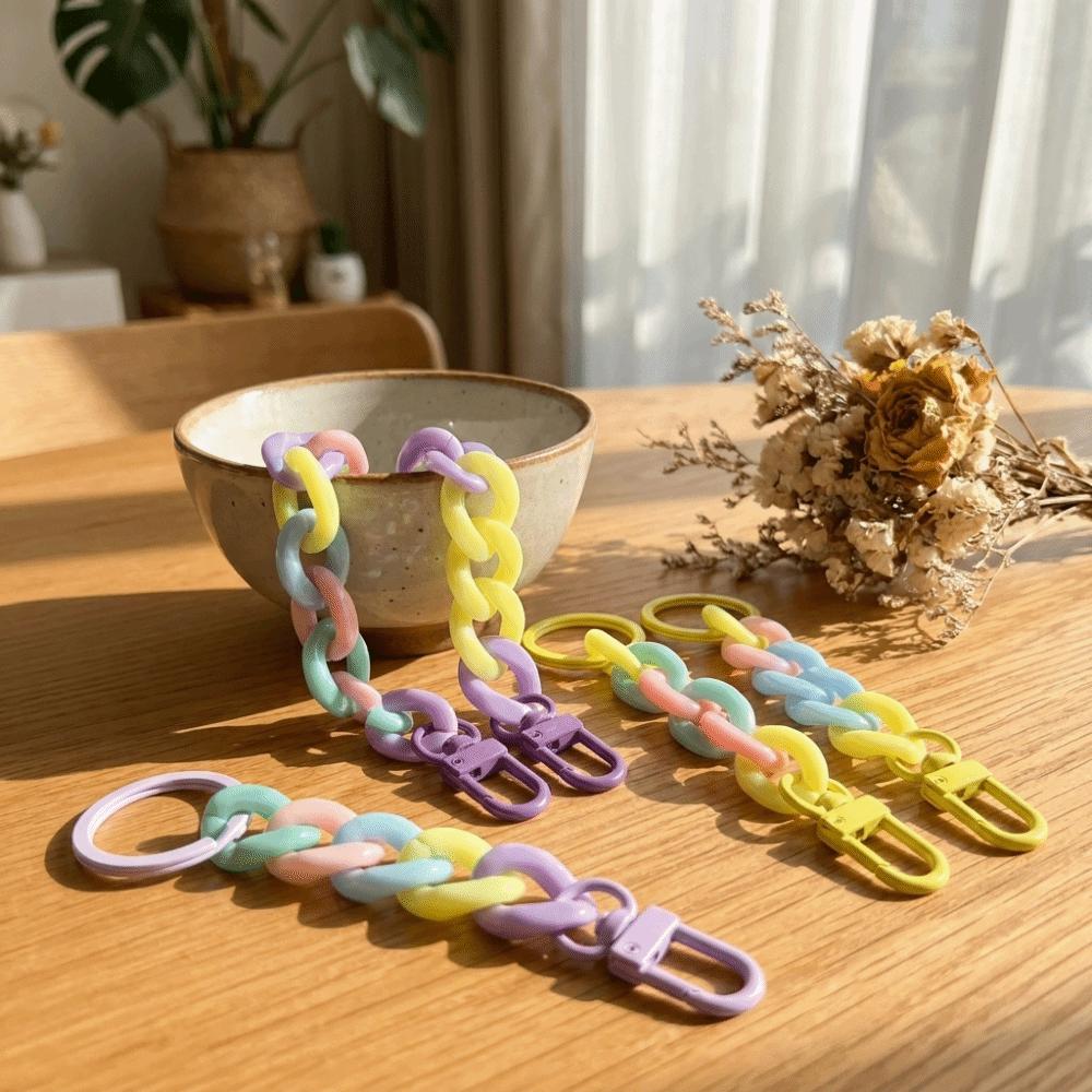 Matte Acrylic Chunky Chain Keychain Macaroon Color Keyring Bag Charm For Women
