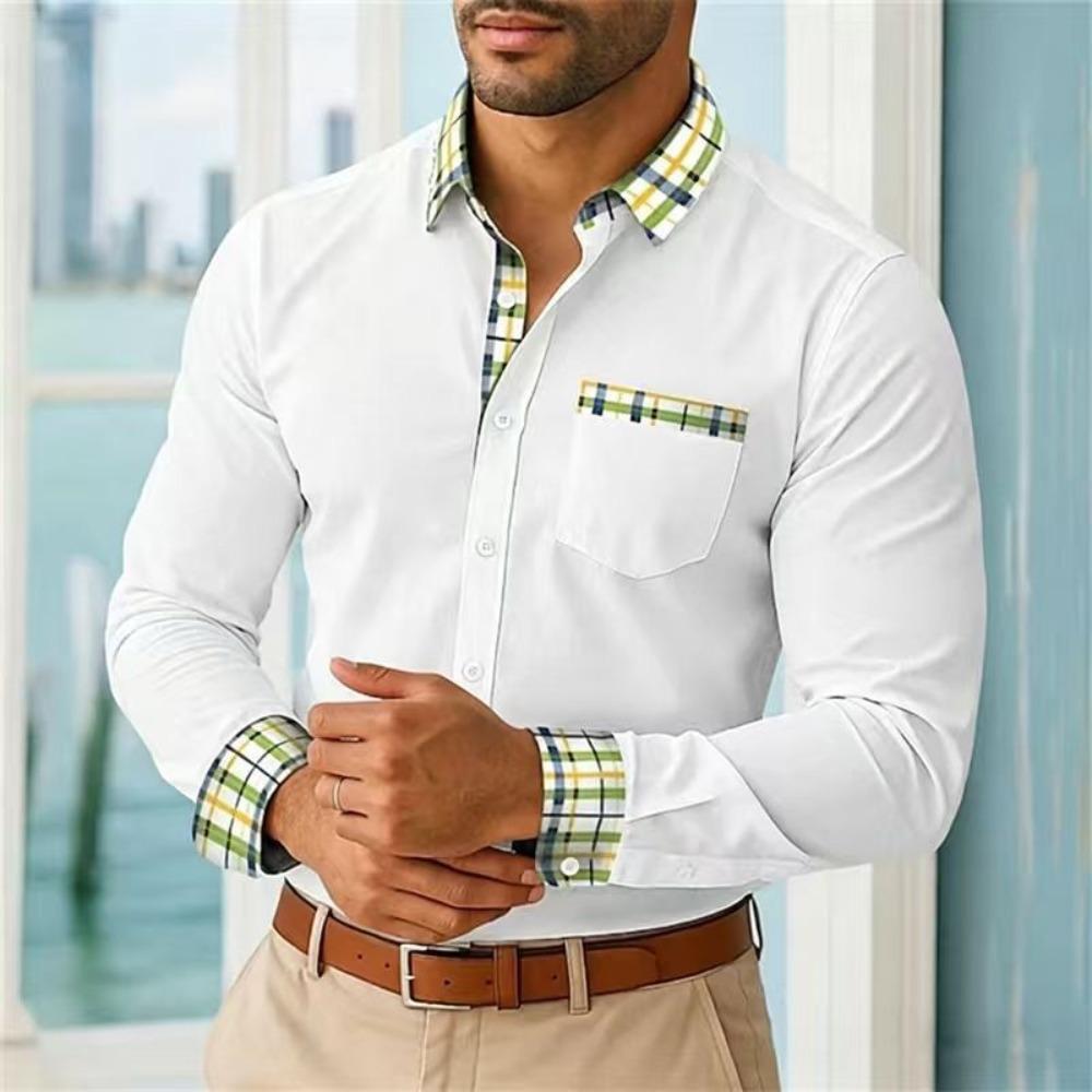 Spring and Summer Men s Fashion Casual Long-Sleeved Shirt Shirt for Men S белый