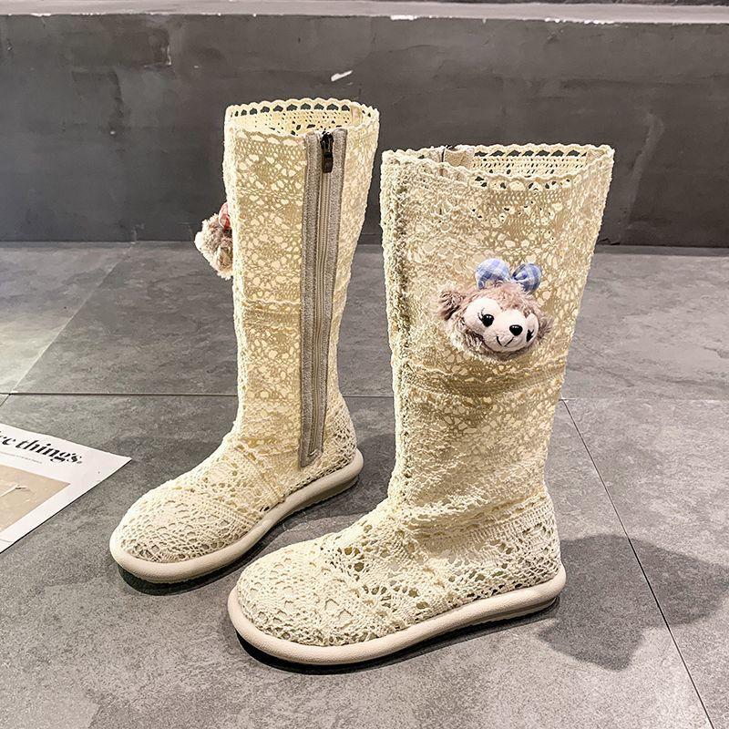 Temperament Versatile Solid Color Hollow Mesh Long and Short Boots Small Thin Women's Martin Boots 2025 Summer New