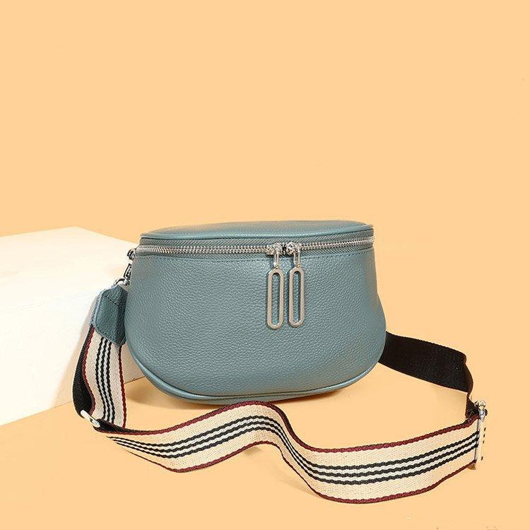 Leather Fashion Saddle Bag Women'S Bag Messenger Bag Double Zipper First Layer Cowhide Bag Shoulder Bag