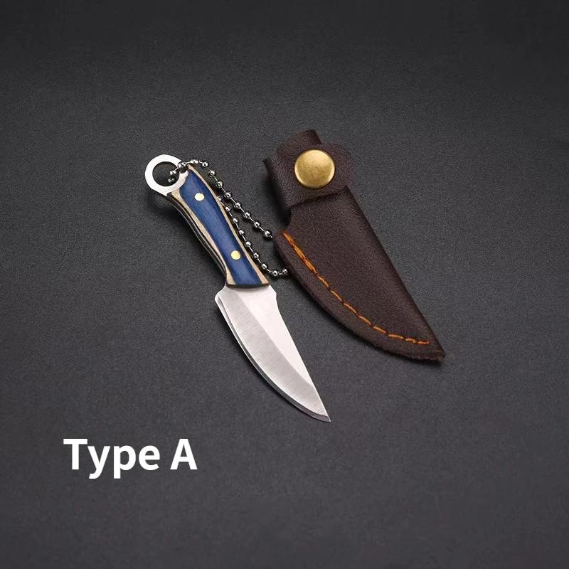 Mini Ring Colorful Wood Small Straight Knife Small Claw Pocket Keychain Open Box Package Small Gift Artifact