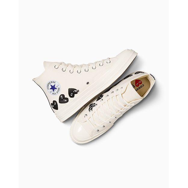 Comme Des Garçons PLAY X Converse Chuck 70 High Multi Heart - Milk Black Unisex Sneakers Cream Egret A08148C