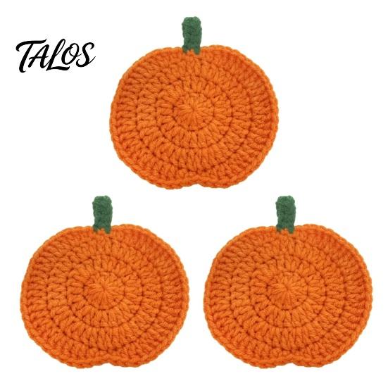 Crochet Pumpkin Cushion Handmade Coasters, Soft Polyester Coffee Mats, Decorative Fall Coasters Autumn Themed Farmhouse Dining Accessories for Kitchen