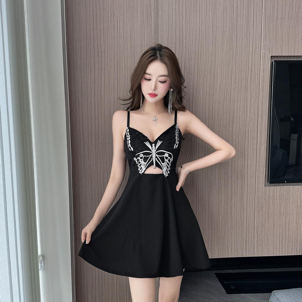 Sexy Butterfly Lace Splicing Hollow Suspender Big Pendulum Nightclub Work Work Clothes Show Figure Spice Girl Waist Dress