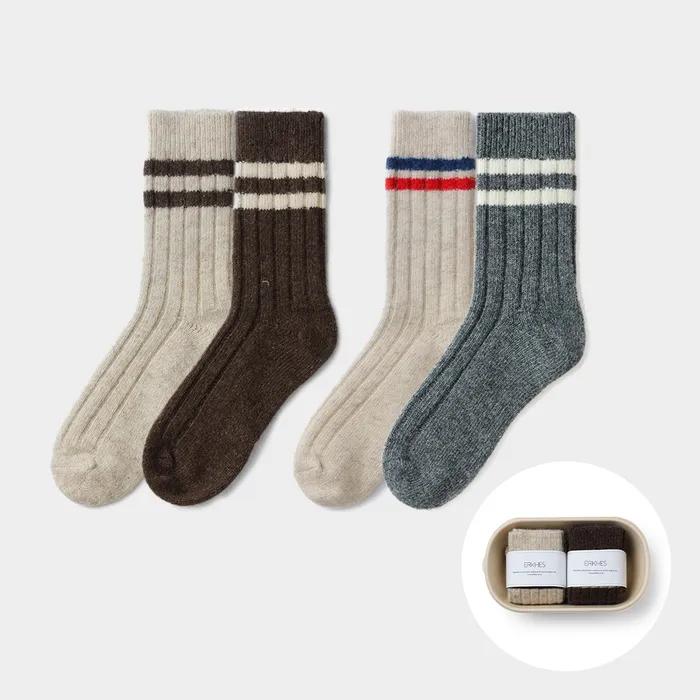 100% Wool Socks Two-Line Stripe 2-Piece Set