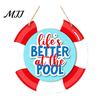 Summer Party Supplies Wooden Swim Ring Hanging Sign for Pool Decoration, Beach Theme Wall Rustic Decor Art with Hemp Rope, Double Layer Seaside
