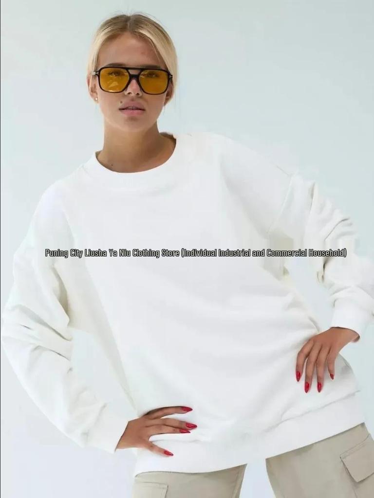 Women's Classic Solid Color Round Neck Sweatshirt - Autumn & Winter, Thickened European & American Style