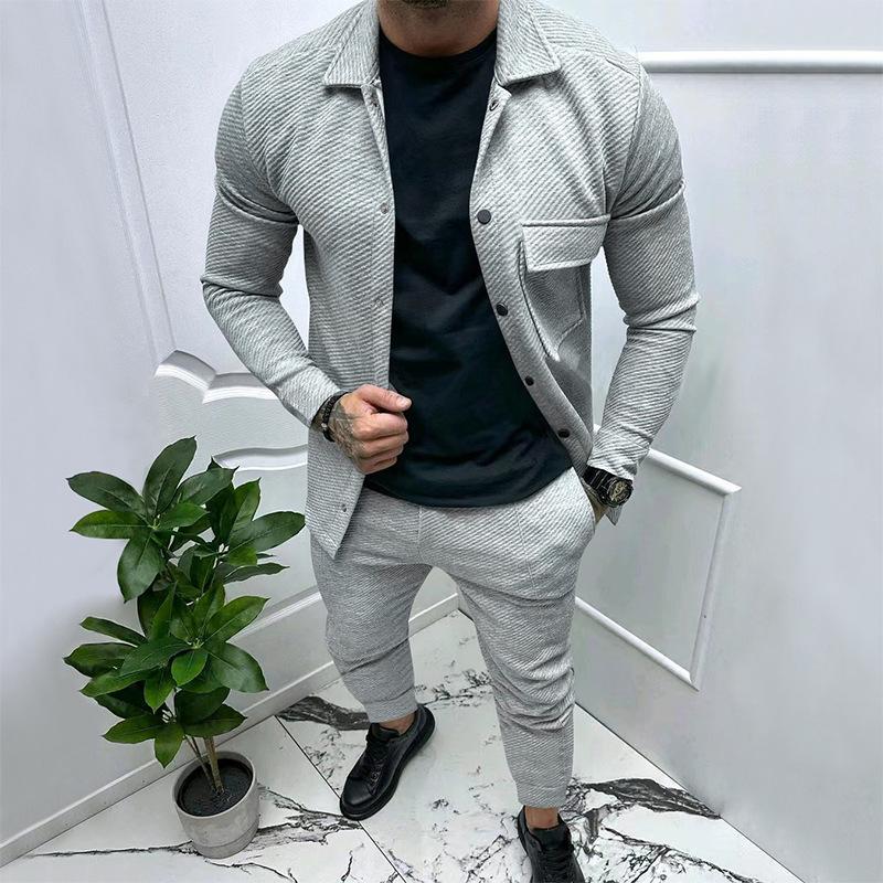 Men's Fall Winter Heavyweight Twill Jacket Pants Two Piece Set Solid Jacquard New