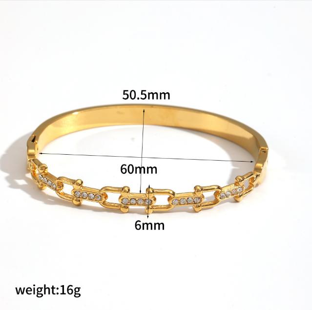 Diamond Inlaid Stainless Steel Bracelet, Fashionable Spring Opening Titanium Steel Non Fading Bracelet 1