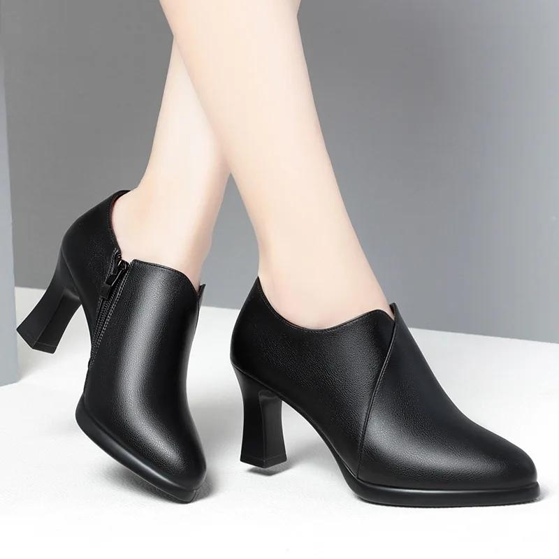 

Deep Mouth Soft Leather Anti-slip Mother Shoes Spring Women s Pointed Toe Black High Heels Office Shoes Women 41
