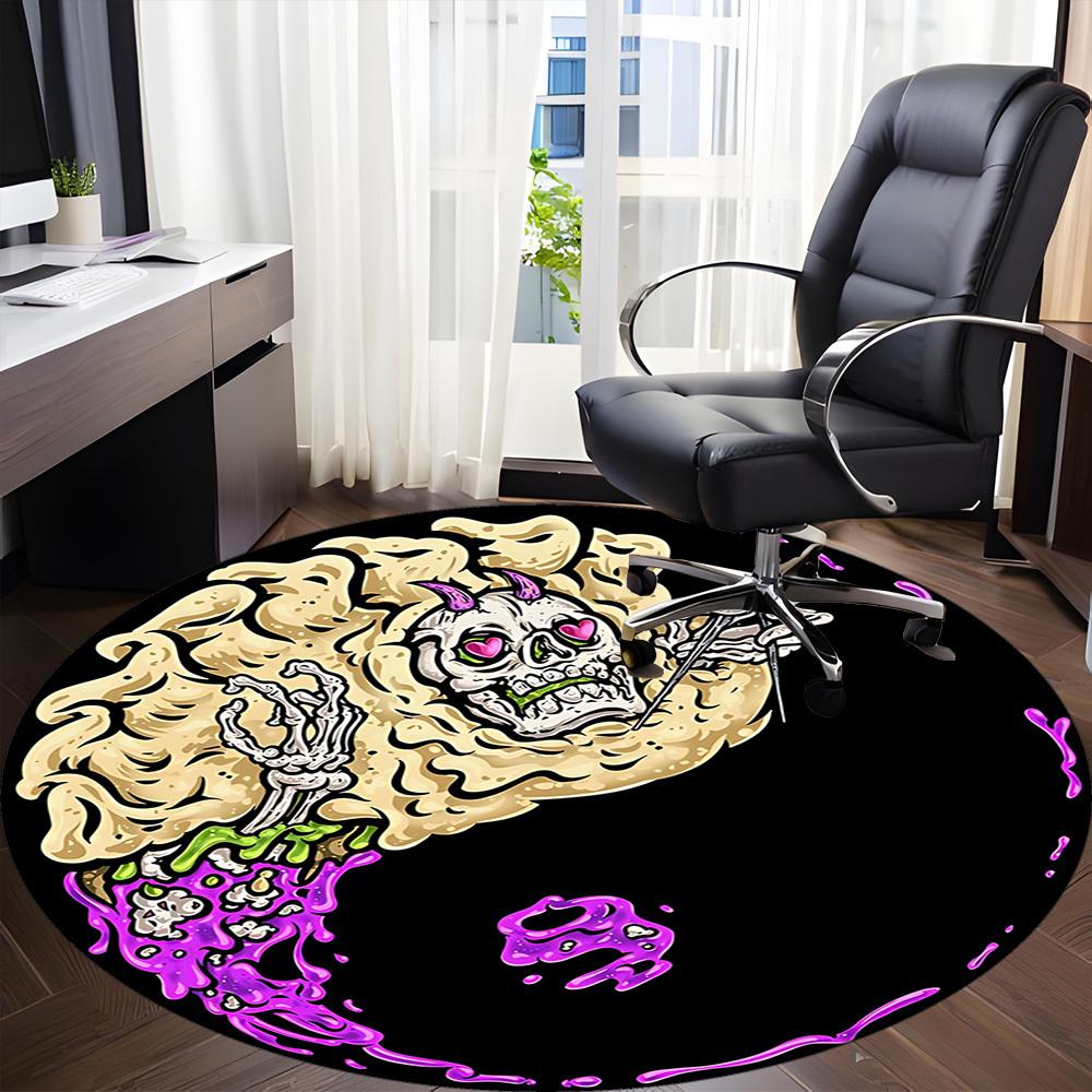 1pc Skull Yin Yang Chair Carpet for Office, Round Non Slip Durable Large Size Office Carpet, Suitable for Office