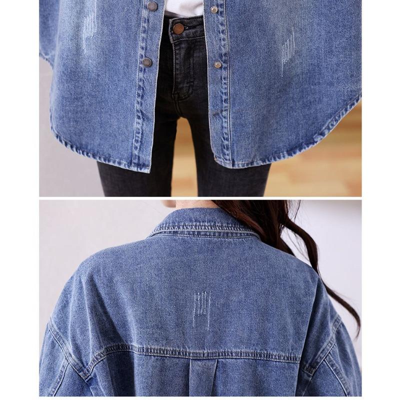 Casual Denim Shirt Women Spring Autumn Fashion Long Sleeve Vintage Loose Fit Mid Length Blouse Coat