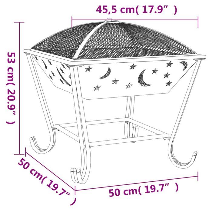 VidaXL Foyer avec tisonnier 50 cm XXL acier, chauffage, chauffe-terrasse, foyer extérieur, cheminée, chauffage d'extérieur, 360065
