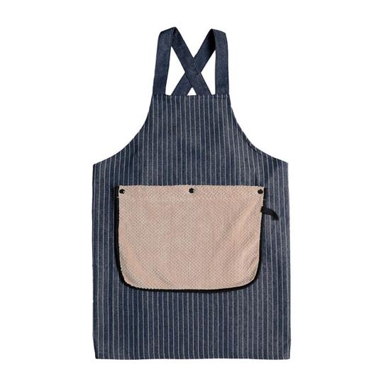 Stripe Stain-resistant Kitchen Apron with Pocket And Removable Hand Towel for Women Men Cross-back Restaurant Cooking Pinafore Breathable