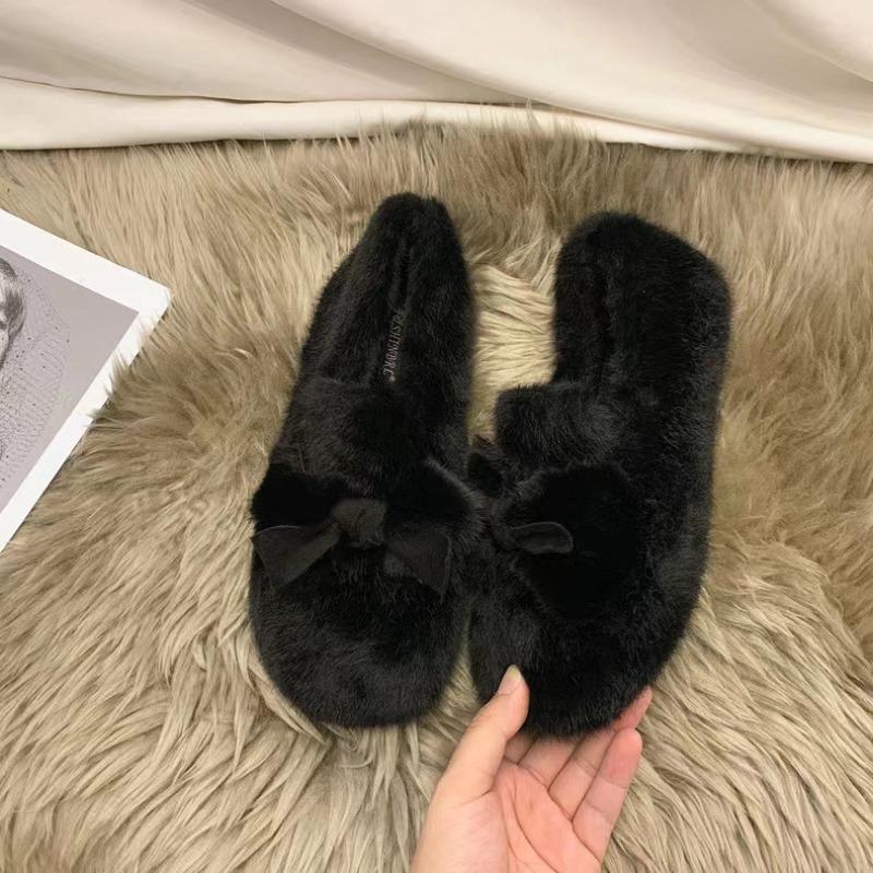 New Outer Wear Winter Cotton Shoes Women's Wind Doudou Women's Shoes Warm and Velvet One Pedal Fluffy Shoes Women