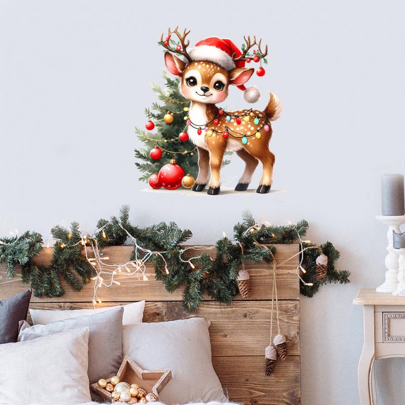 Cute Reindeer & Christmas Tree Wall Sticker for Home Decor - Festive Living Room & Entryway Decoration