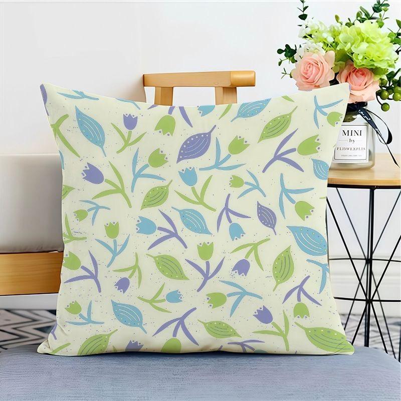 Purple Pattern Pillow Cover Plant Geometric Sofa Living Room Cushion Cover Bedside Square Pillowcase Removable and Washable