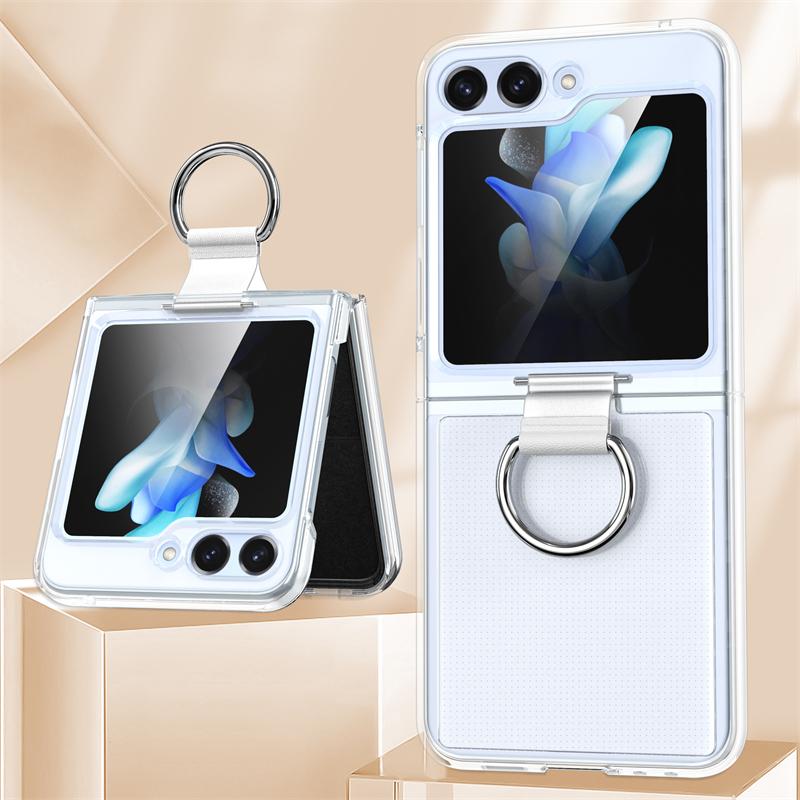 Solid Color Folding With Finger Ring Buckle Case For Samsung Z Flip 6 5 Zflip 5 Z Flip4 Z Flip 3 5G Shockproof Matte Clear Cover